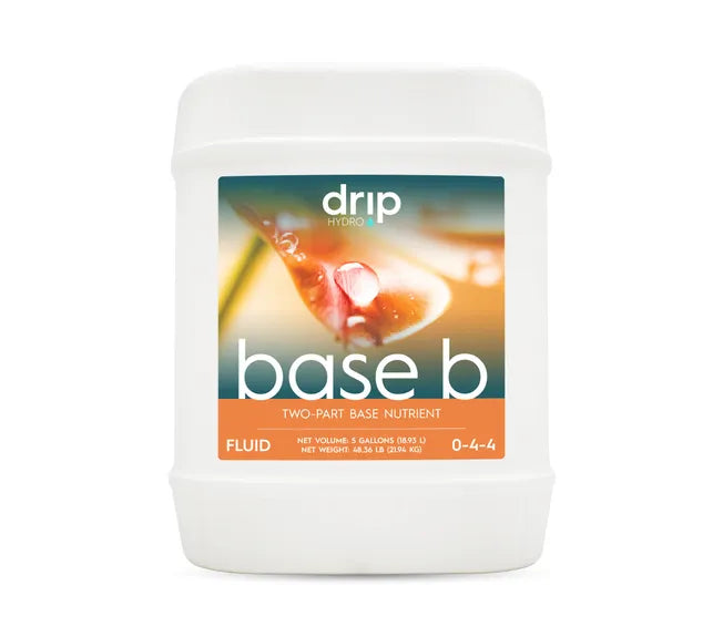 Drip Hydro Base B 5-gallon jug, two-part base nutrient fluid, 0-4-4 fertilizer.