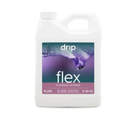 Drip Hydro Flex flowering nutrient in a quart bottle with a purple flower graphic.