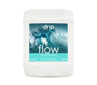 White 5-gallon jug of Drip Hydro Flow, a buildup preventer, with a wave graphic.