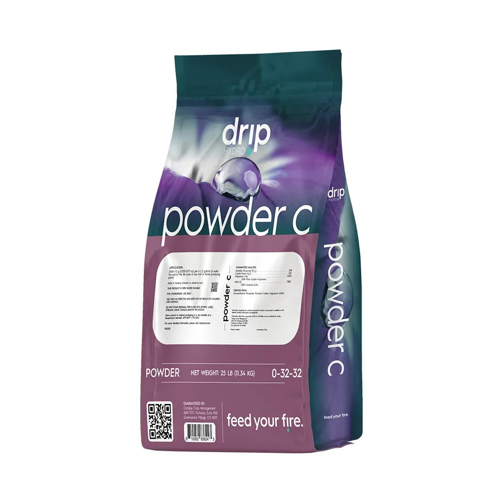 Drip Hydro Powder C fertilizer bag, 25 lbs, 0-32-32 N-P-K, "feed your fire."