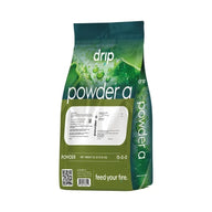 Drip Hydro Powder A fertilizer bag, 25 lbs, 15-0-0 NPK, green with water droplets.