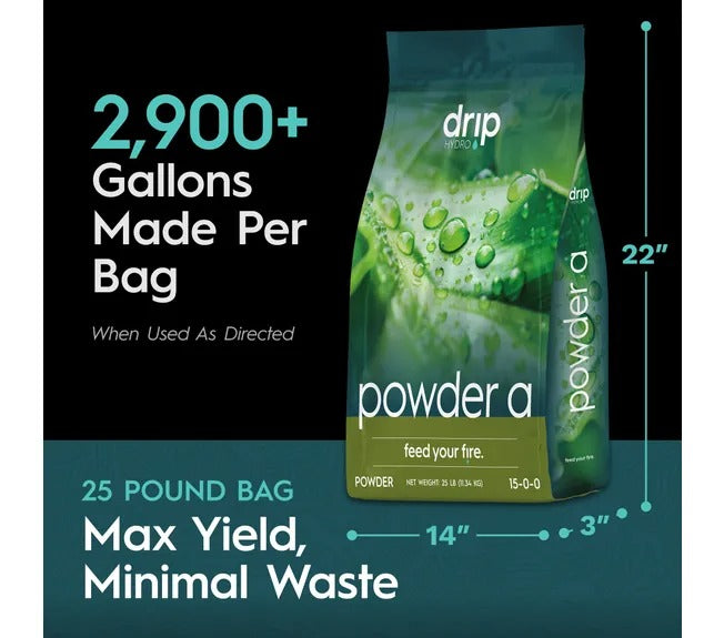 Drip Hydro Powder A fertilizer bag: 25 lbs, 2,900+ gallons, 22" x 14", 15-0-0 NPK.