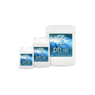 Three bottles of Drip Hydro ph UP fluid, one small, one medium, one large.