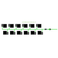 EASYFEED 12 POT 2 ROW 16L KIT diagram: 12 gray pots in two rows connected by green irrigation lines.