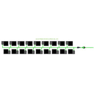 Easyfeed 16-pot 2-row 10L kit diagram: black pots connected by green irrigation lines.