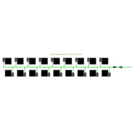 EASYFEED 18 Pot 2 Row 22L Kit diagram: 18 black square pots connected by green irrigation lines in two rows.