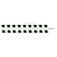 Diagram of an Easyfeed 18 pot, 2 row, 30L hydroponic kit with black square pots and green tubing.