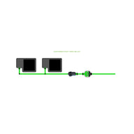 EASYFEED 2 Pot 1 Row 16L Kit diagram showing two dark pots connected by green tubing and inline connectors.