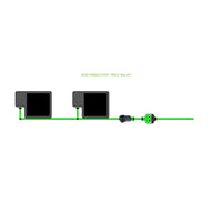 EasyFeed 2 Pot 1 Row 30L plant irrigation kit diagram: two black pots, green tubing, filter, and control unit.