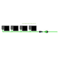 EASYFEED 4 pot 1 row 10L kit. Hydroponic irrigation system with four square pots, green tubes, filter, and controller.