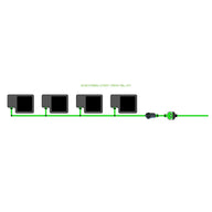 EASYFEED 4 POT 1 ROW 16L KIT hydroponic system with four black pots, green tubing, and connectors on white.