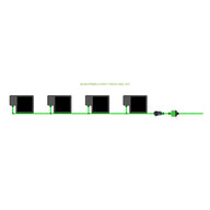 EASYFEED 4 pot, 1-row, 30L kit with four black rectangular pots and green irrigation tubing on white.