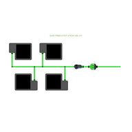 EASYFEED 4 POT 2 ROW 22L KIT diagram with four dark gray pots, green irrigation lines, a pump, and control.