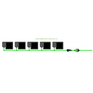 EASYFEED 5 POT 1 ROW 10L KIT: five black rectangular pots connected by green tubing and a main valve.