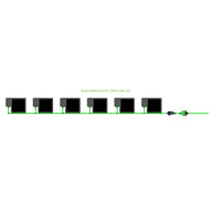 EASYFEED 6 pot 1 row 22L kit: six black square pots connected by bright green irrigation lines and fittings.