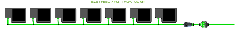 7 pot hydroponic system with green tubing and a power plug.
