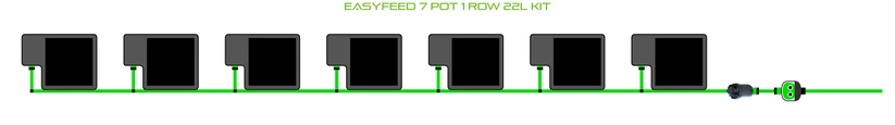 EASYFEED 7 Pot 1 Row 22L kit with interconnected planters and a power plug.