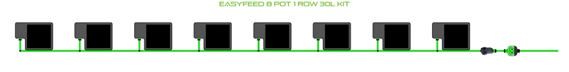 A diagram of an 8-pot hydroponic system with a green drip irrigation line.