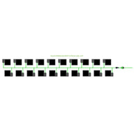 Diagram of an EASYFEED 20 pot 2 row 22L hydroponic kit with 20 black square pots connected by green irrigation lines.