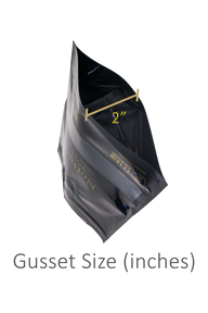 Black bag with gold text and a 2
