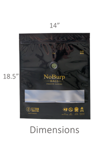 Black 1-pound NoBurp bag for passive curing with UV protection, no smell, food grade, and improved quality features.