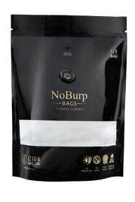 Black 1LB NoBurp bag for passive curing with temperature/humidity gauge.