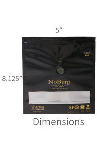 Black 1/2 lb NoBurp bag for passive curing with a clear window, temperature/humidity gauge, and EZ Trim logo.