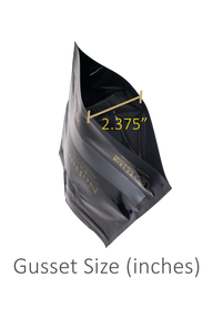 A close-up of an openEZTrim NoBurp bag with a gusset measuring 2.375 inches.