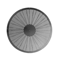 Round, silver dry grate with concentric white slots, featuring 