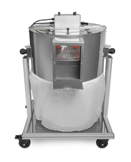 Bud trimmer on a mobile stand with a white skirt and a clear observation window.