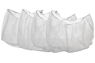 White mesh and non-woven fabric bud trimmer covers with gray elasticized tops and bottoms.