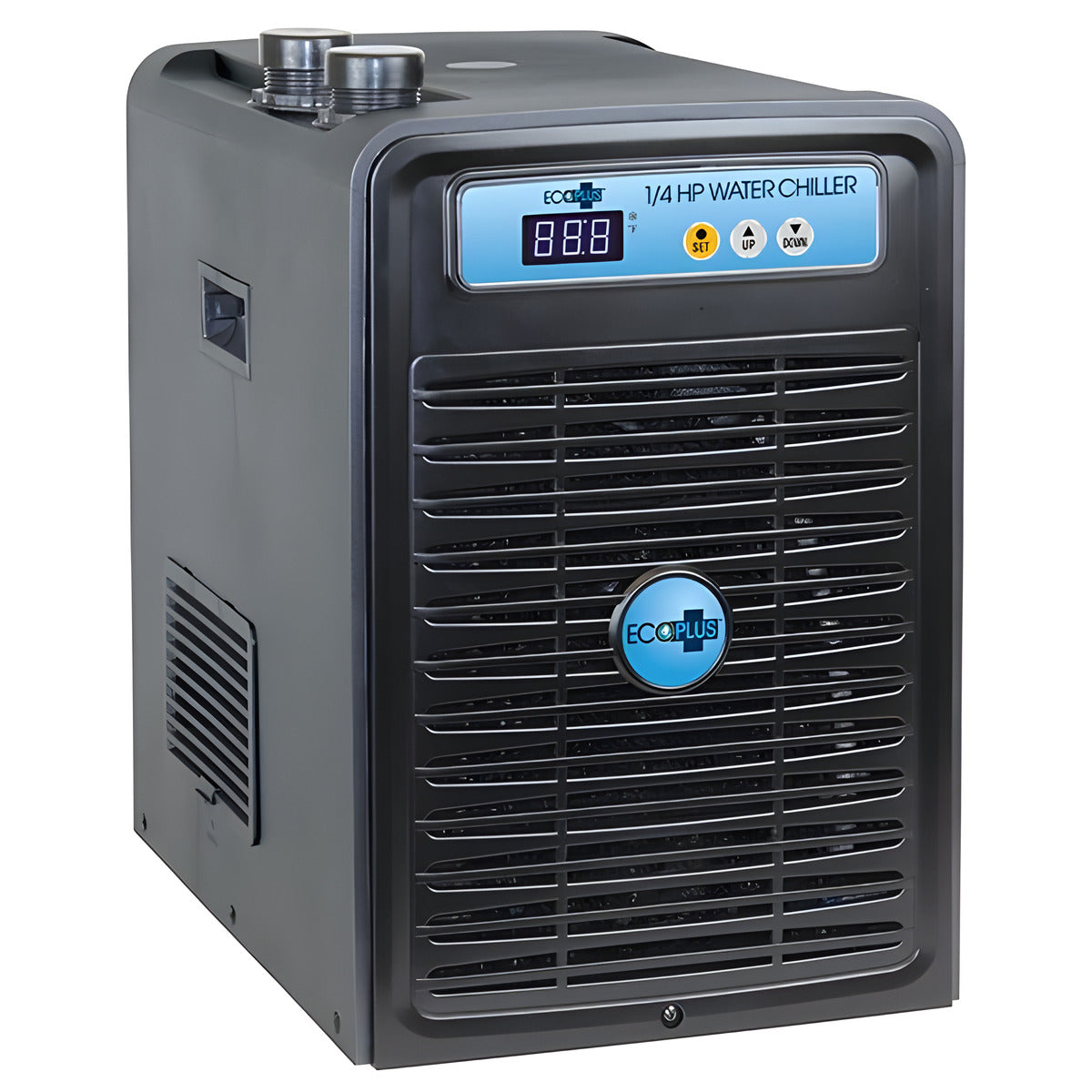 EcoPlus 1/4 HP water chiller with digital display and cooling vents.