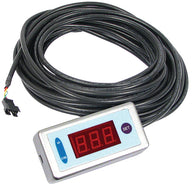 Digital temperature controller with red LED display, UP/DOWN buttons, and SET button.