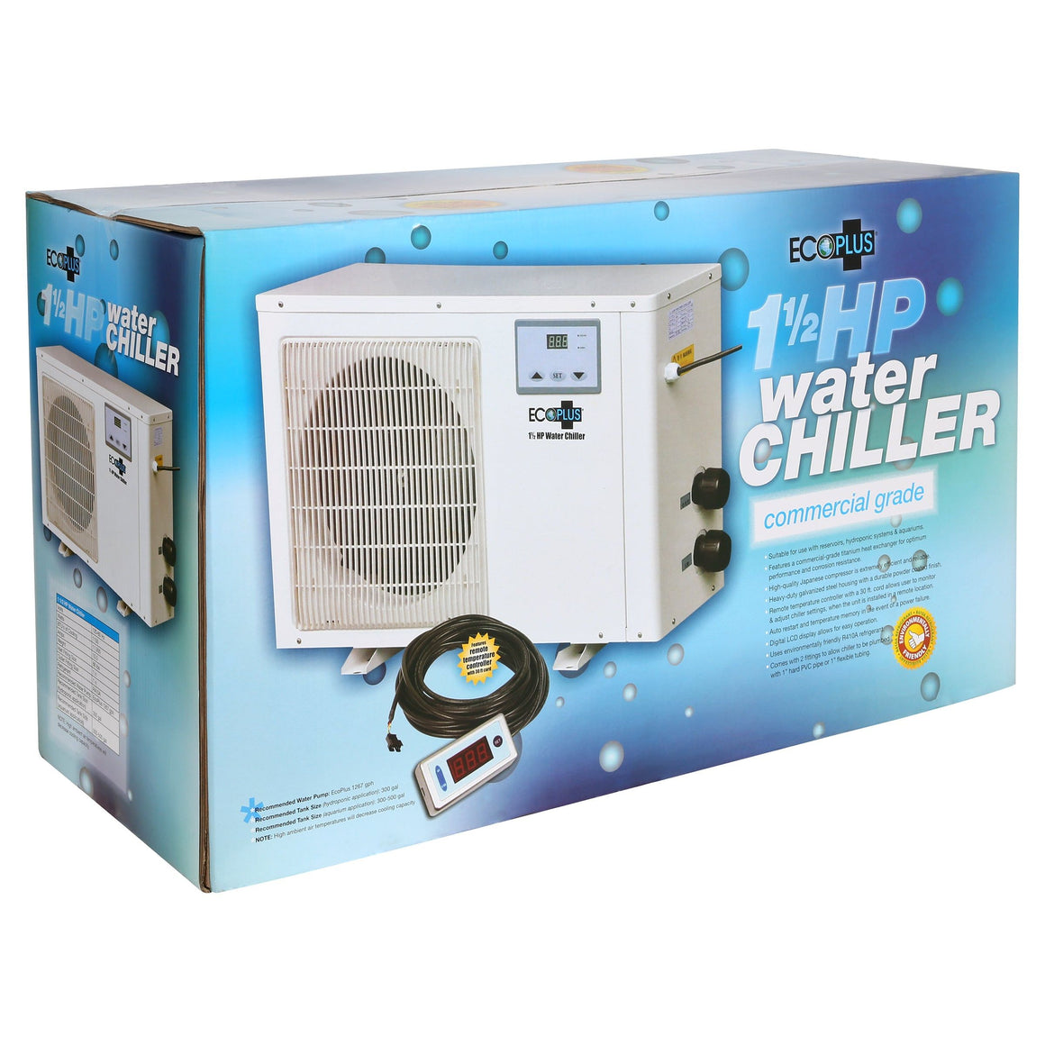 EcoPlus 1 1/2 HP commercial grade water chiller box with display & remote.