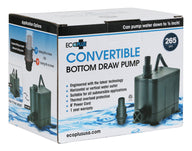 EcoPlus 265 GPH convertible bottom draw water pump box with pump image.