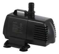 Black EcoPlus ECO-1267 submersible pump with a handle, hose barb, UL listed certification, and suction cups on its base.