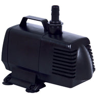 Black EcoPlus submersible pump with handle and ribbed vents, white background.