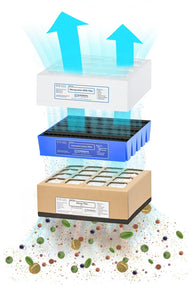 Aspen 3-piece air filter set: HEPA, activated carbon, and allergy filters purifying air.