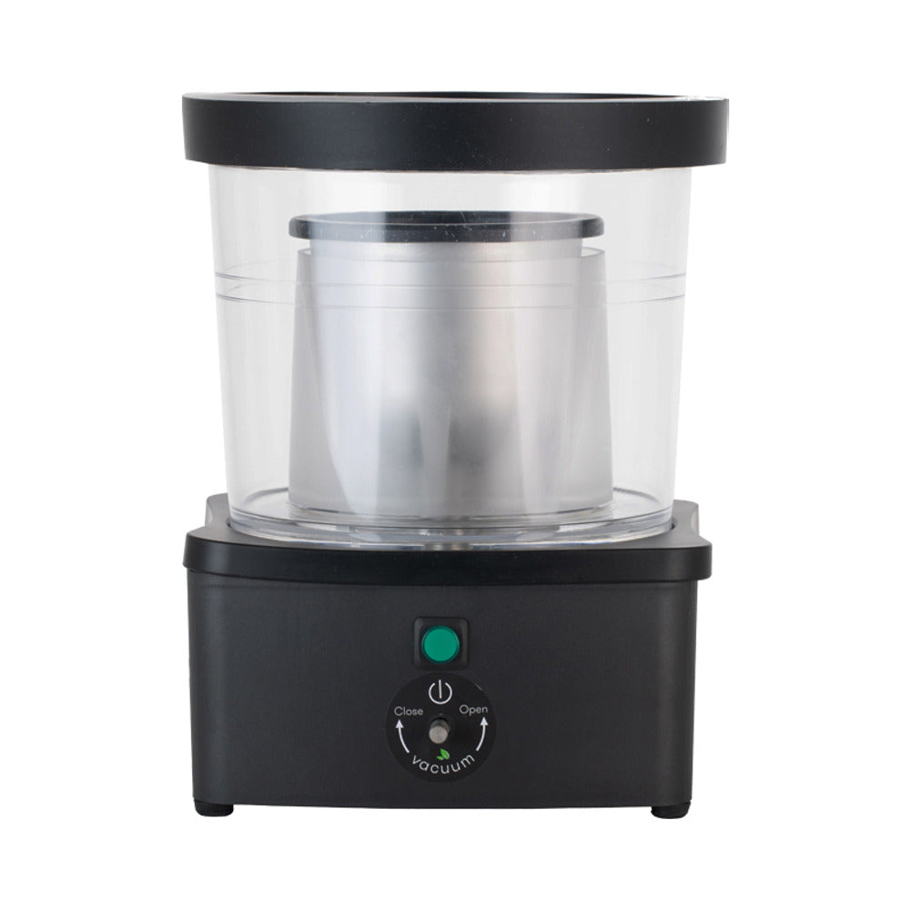 Elemental Extractor Element One Source Turbo - black base, clear vacuum chamber, stainless steel cylinder.