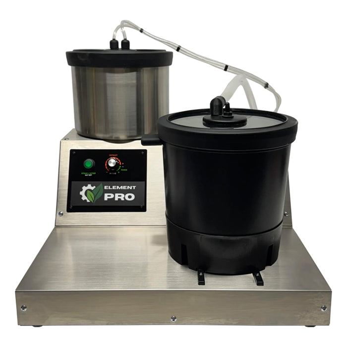 Element Pro ETOHPro solvent extractor with stainless steel and black buckets.