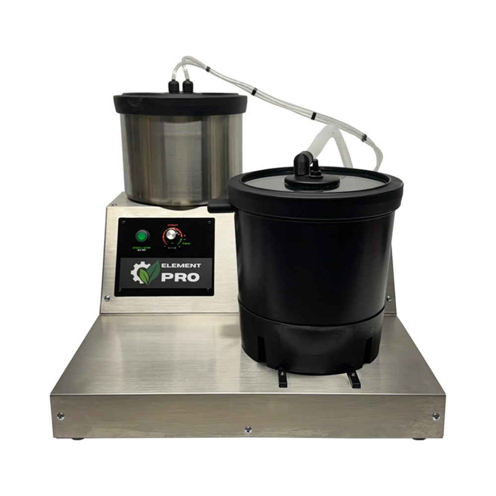 Element Pro ETOHPro solvent extractor with stainless steel and black buckets.
