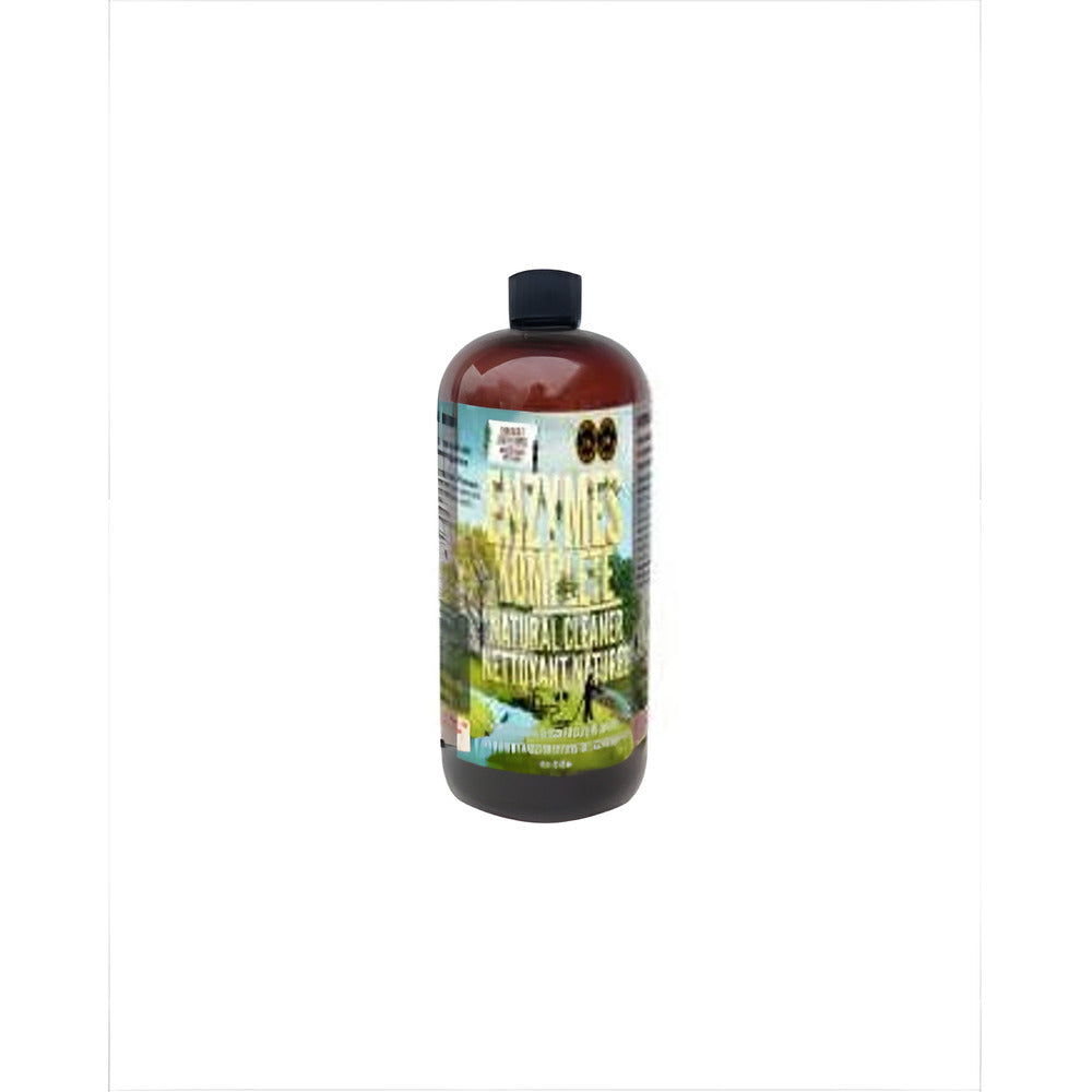 Enzymes Komplete Natural Cleaner 1L bottle with nature scene label on white background.
