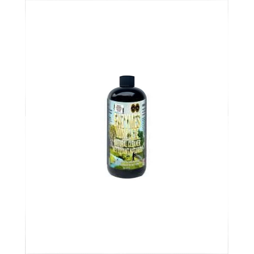A bottle of Enzymes Komplete Natural Cleaner, a liquid cleaner with a nature-themed label.