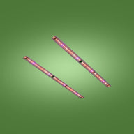 Two parallel Far-Red LED retrofit grow light bars glowing pink and red on a green background.