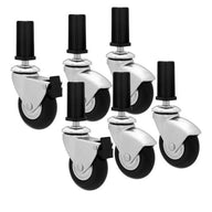 Six silver and black casters with locking brakes, product image for FastFit HD Caster Wheels.