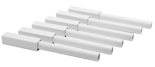 White PVC leg extensions with a square top and round bottom, arranged diagonally.
