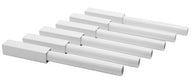 White PVC leg extensions with a square top and round bottom, arranged diagonally.