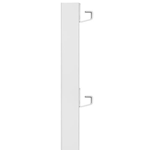 White trellis post with two hook-like supports for climbing plants.