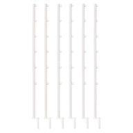 Six white plant support stakes with multiple hooks, shown on a white background.