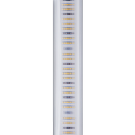 A close-up vertical shot of a long, thin LED light fixture with a ribbed white exterior.